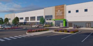 Exterior rendering of Food Bank of the Rockies' future facility in Aurora, CO.