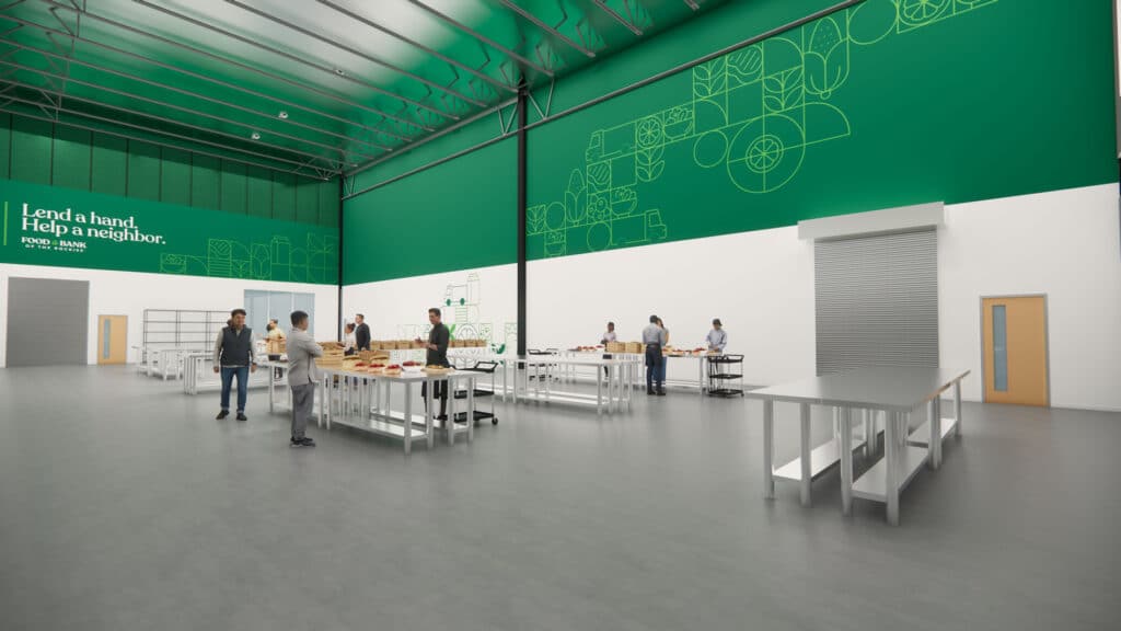 Volunteering space will TRIPLE in size compared to our current facility’s capacity. The additional space will allow us to sort, pack, and prepare an exponentially greater amount of food for distribution to our neighbors facing hunger.