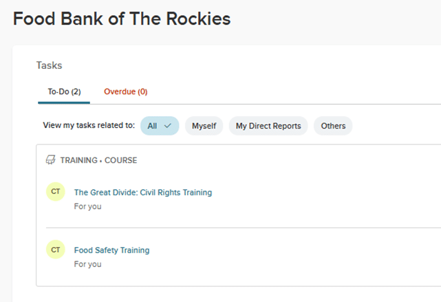 Civil rights training menu online portal screenshot