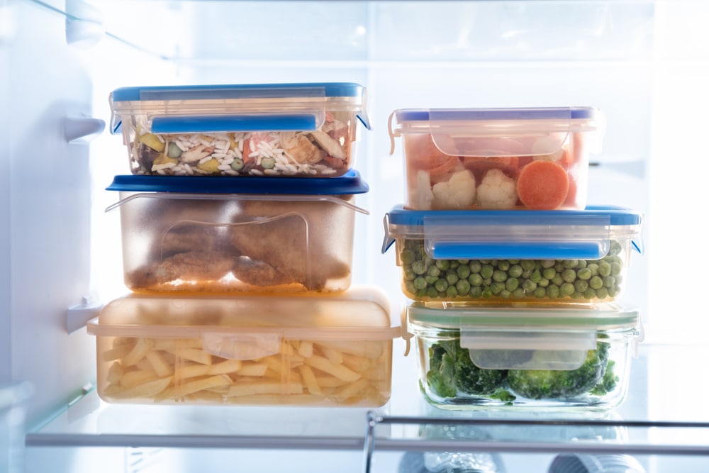 Food storage in a refrigerator as an example to create easy healthy meals on a budget.