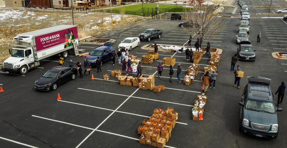 aerial shot of a mobile food pantry