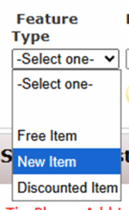 feature type dropdown menu