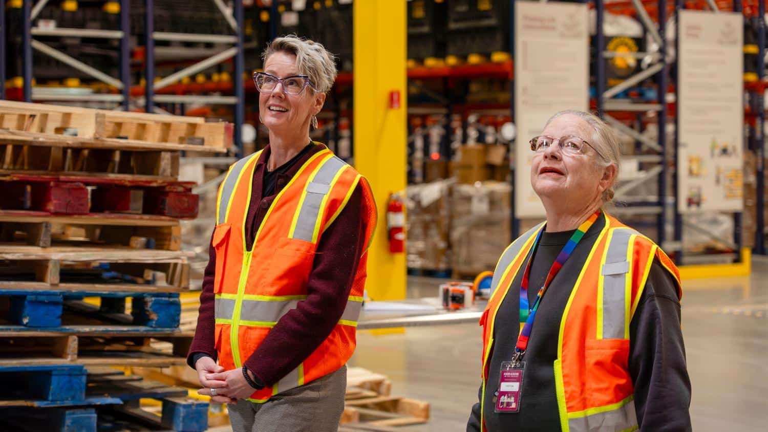 Kathy touring Food Bank of the Rockies’ new distribution center with President & CEO Erin Pulling in February 2026.