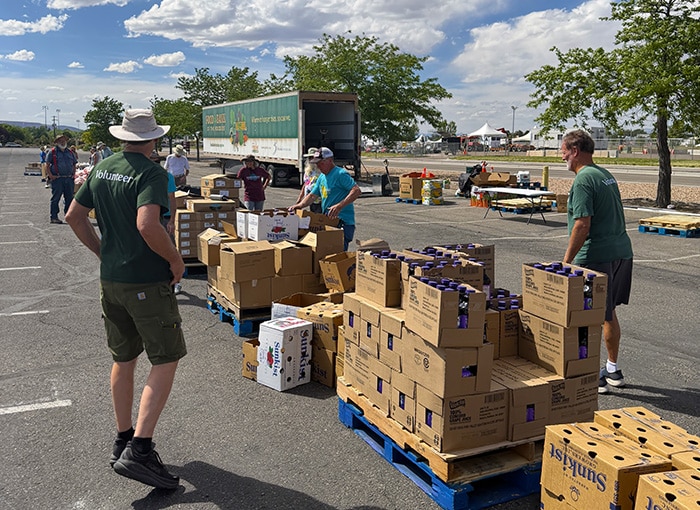 Neighbors and volunteers at a mobile food pantry