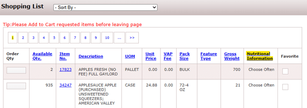 nutrition info screenshot