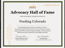 Feeding America Hall of Fame certificate