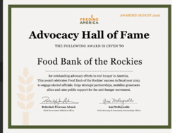 Feeding America Hall of Fame certificate